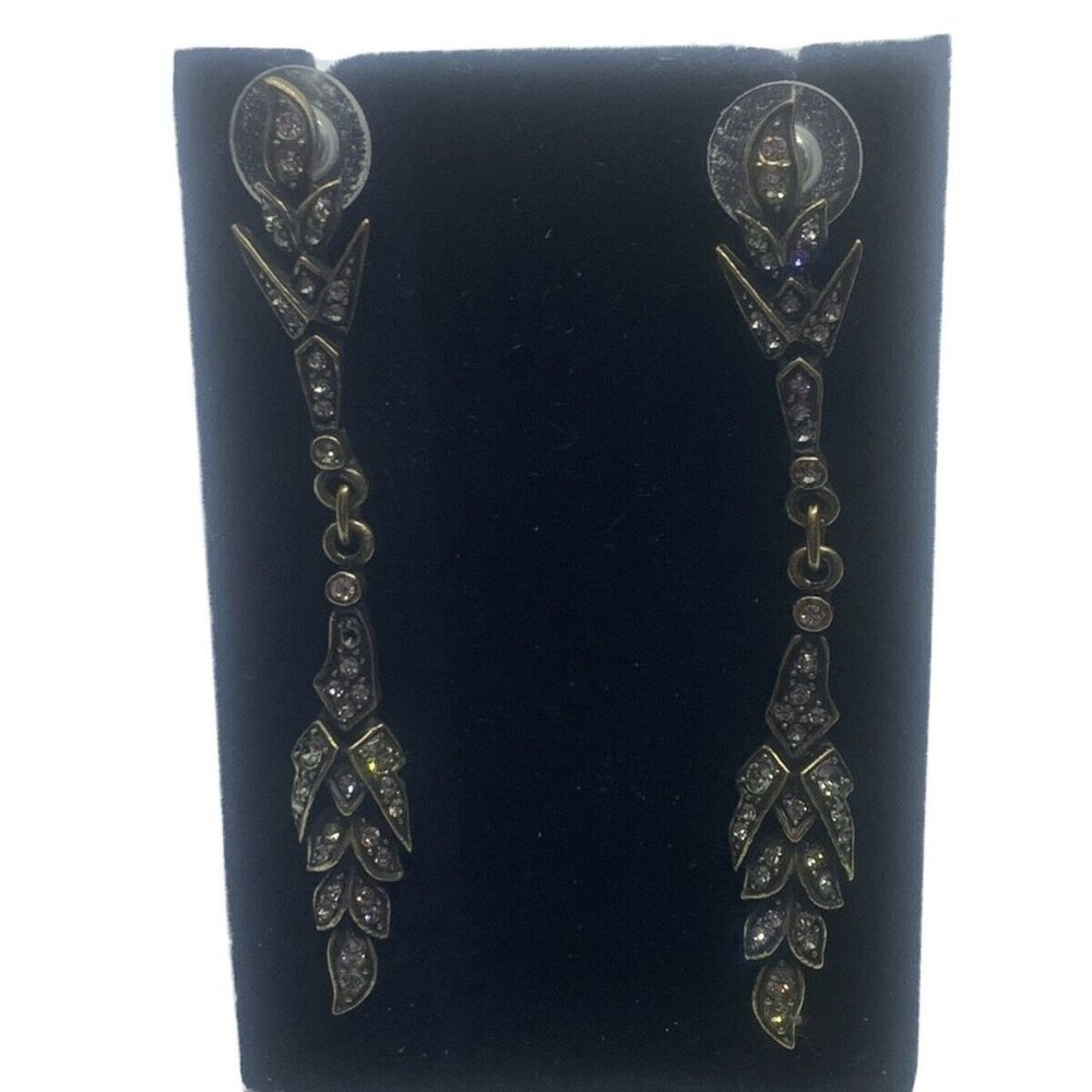 Heidi Daus Dangle Fashion Earrings Gold Tone W/Rhinestones